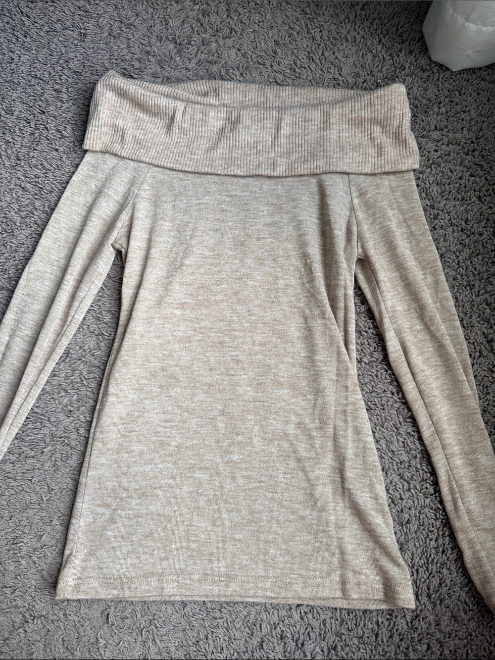 Forever 21 Heathered Cream Off-the-Shoulder Fold-Over Sweater
